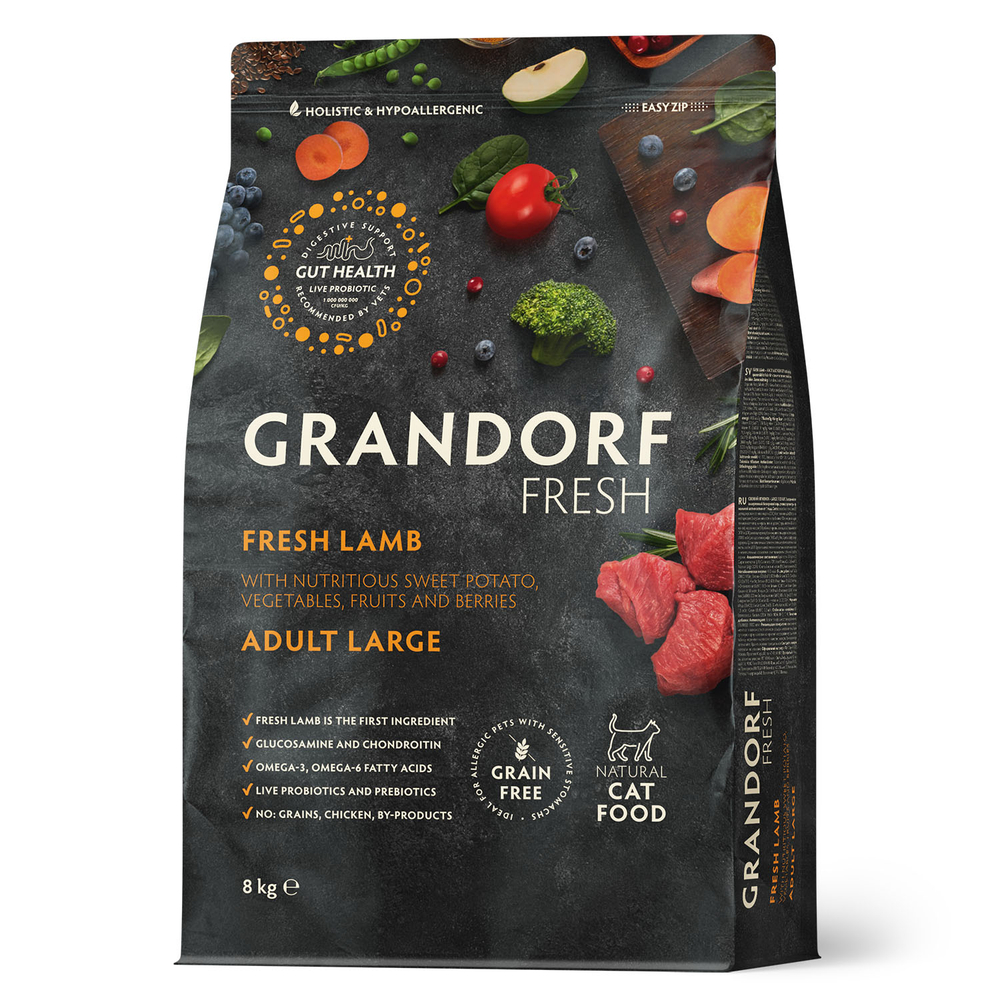 Сухой корм GRANDORF FRESH для кошек крупных пород Свежее мясо ягненка с бататом