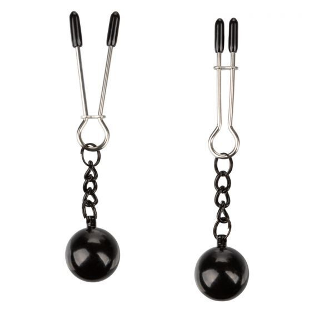 Утяжеленные зажимы-прищепки для сосков Nipple Grips Weighted Tweezer Nipple Clamps (Цвет: серебристый с черным)