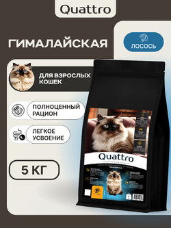 Корм сухой для взрослых кошек породы Гималайская, с лососем, 5 кг, QUATTRO