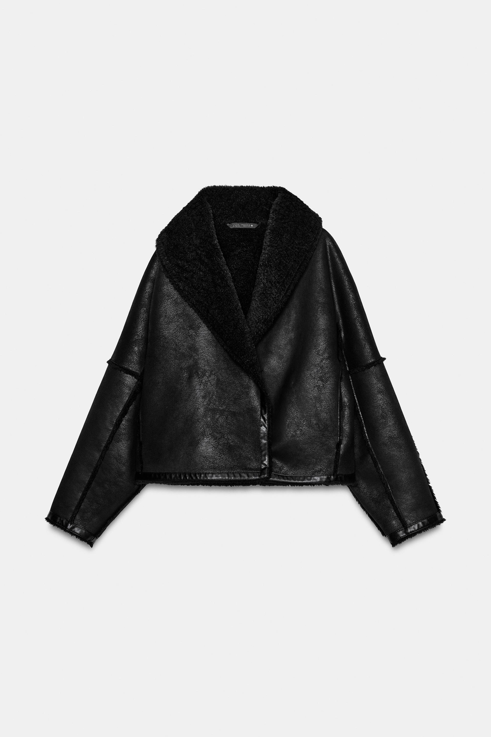 ZARA КУРТКА ИЗ ИСКУССТВЕННОГО МЕХА — ZW COLLECTION, ЧЕРНЫЙ
