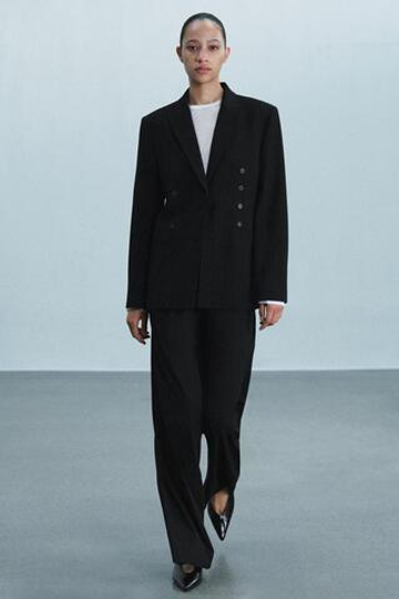 ZARA ШИРОКИЕ БРЮКИ В ПОЛОСКУ — ZW COLLECTION, ЧЕРНЫЙ