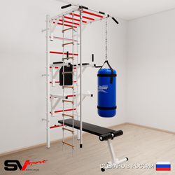 Шведская стенка Sv Sport усиленная 6652 (Турник рукоход/Брусья/Стойка/Скамья/Канат/Лестница/Цепь/Мешок 22кг)