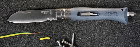 Складной нож Opinel №09 DIY, нержавеющая сталь, сменные биты, серый, блистер c клинком из стали Sandvik™ 12С27, рукоять Полиформальдегид POM (пластик)