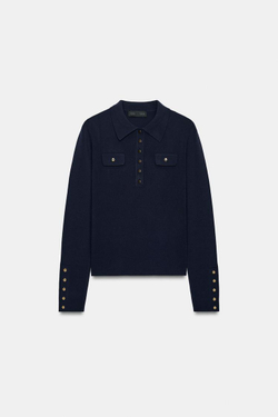 ZARA ТРИКОТАЖНЫЙ ПОЛО С ПЛАНКАМИ, МОСРКОЙ СИНИЙ