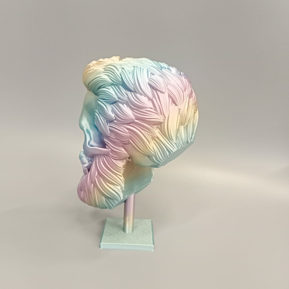 Бородатый череп фигурка для декора интерьера, арт-объект, 3D печать, 24,5 см., градиентный