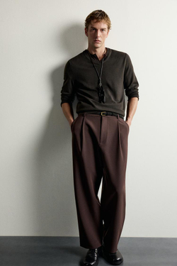 ZARA БРЮКИ RELAXED FIT СО СКЛАДКАМИ, ГРАНАТОВЫЙ