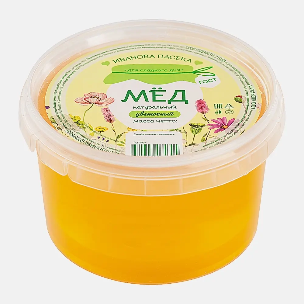 Мёд Иванова Пасека натуральный цветочный 1кг