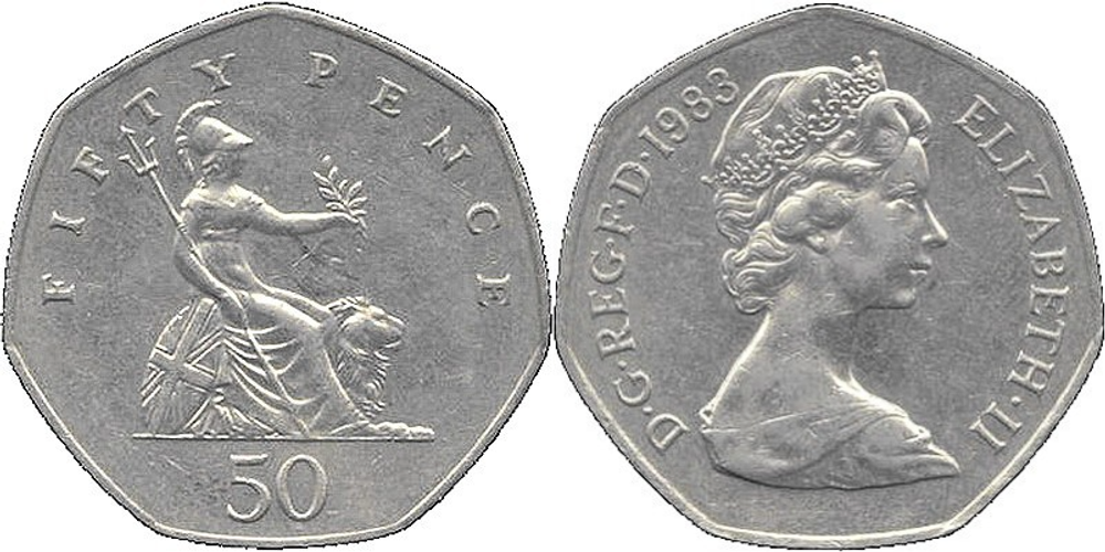 Великобритания 50 пенсов, 1982 - 1984 Елизавета II XF