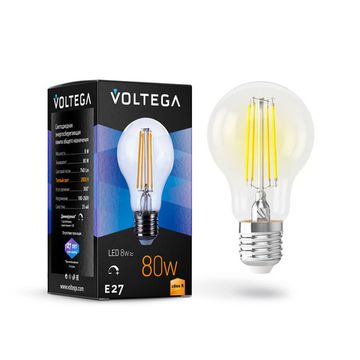 Диммируемая светодиодная лампа Crystal A60 8W 2800K E27 DIM (5489) VG10-А1E27warm8W-FD прозрачная Voltega