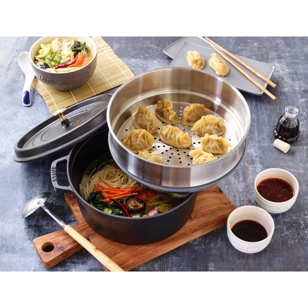 STAUB Чугунная кастрюля Cocotte 24 см 3,8 л со вставкой-пароваркой черная EAN 3272340054372