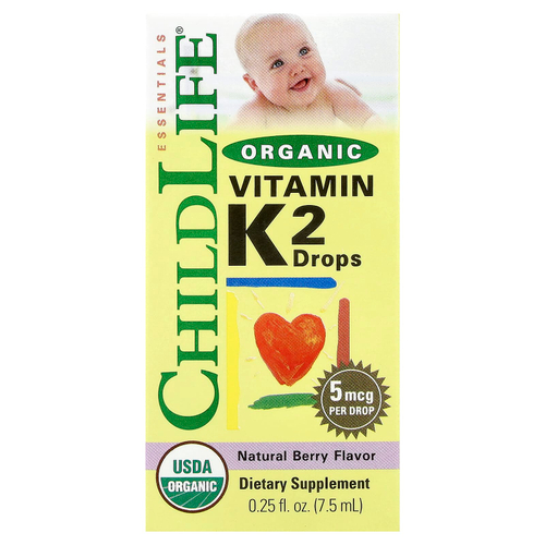 ChildLife Essentials, органический витамин K2 в каплях, натуральные ягоды, 5 мкг, 7,5 мл (0,25 жидк. унции)