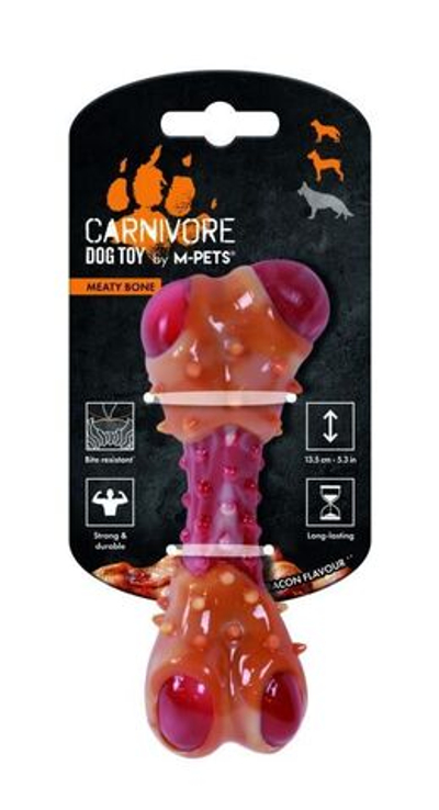 Игрушка для собак Карнивор кость, вкус бекона, красная 13.5 x 5.7 x 4.9