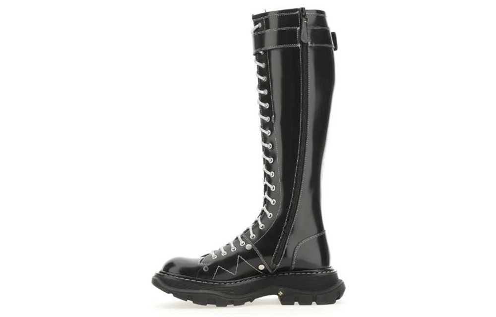 Alexander McQueen Buckle Detailed Lace Up Boots "Black" Women"s