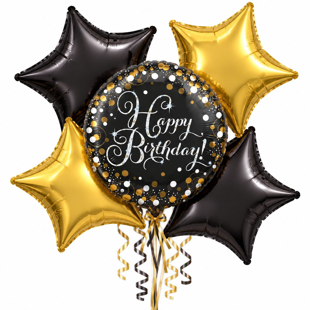 Мини букет шаров "Happy Birthday Gold"