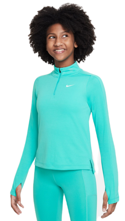 Кофта для девочки теннисная  Nike Dri-Fit Long Sleeve 1/2 Zip Hoodie - clear jade/white