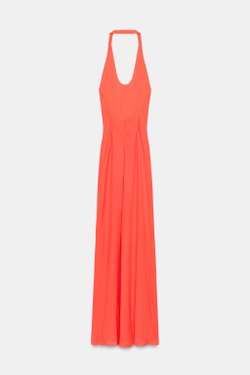 ZARA ДЛИННОЕ ПЛАТЬЕ-ХАЛТЕР, НЕОНОВЫЙ ОРАНЖЕВЫЙ