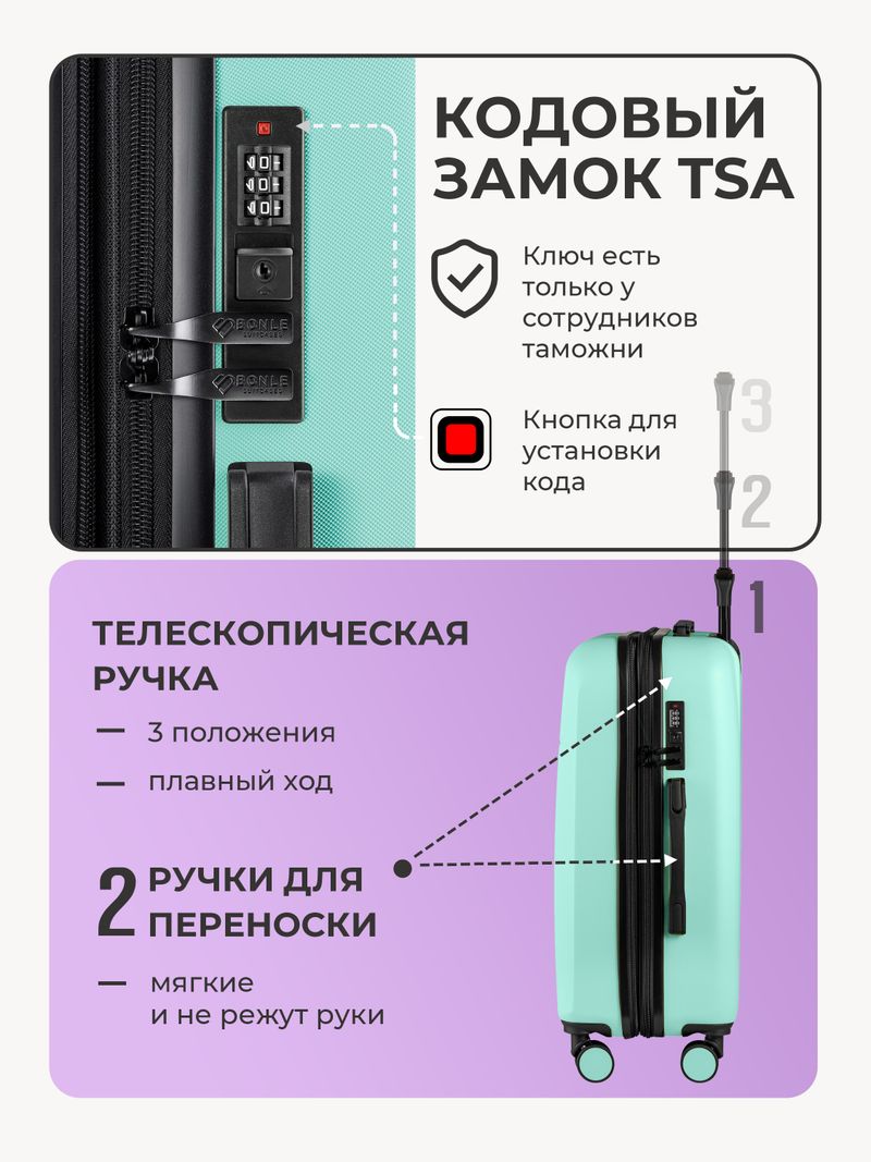 Чемодан Bonle размер М Мятный