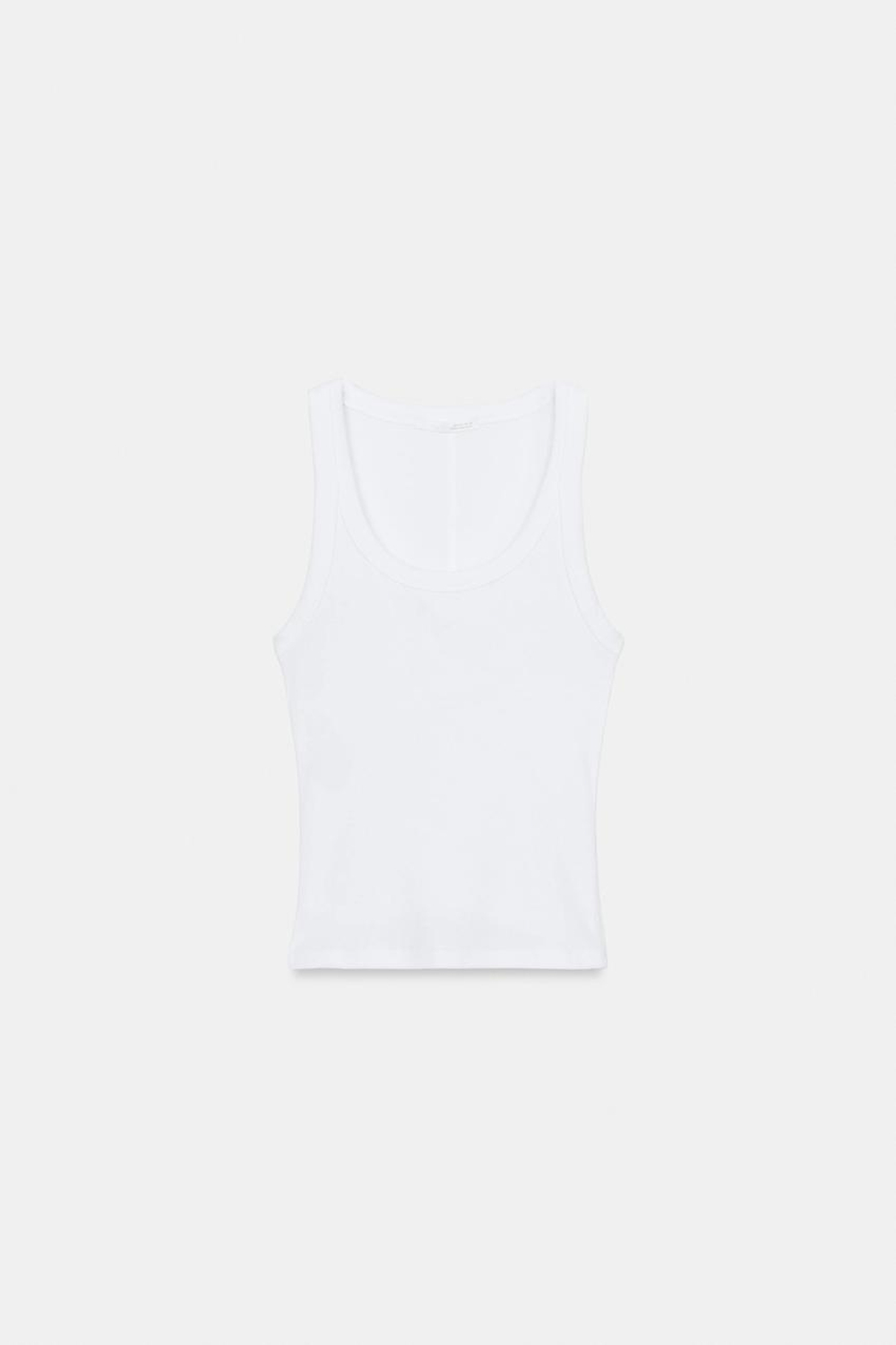 ZARA ТОП В РУБЧИК БЕЗ РУКАВОВ, БЕЛЫЙ