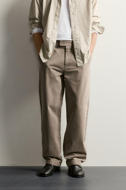 ZARA БРЮКИ ЧИНОС STRAIGHT FIT С ХЛЯСТИКАМИ, СВЕТЛЫЙ ХАКИ