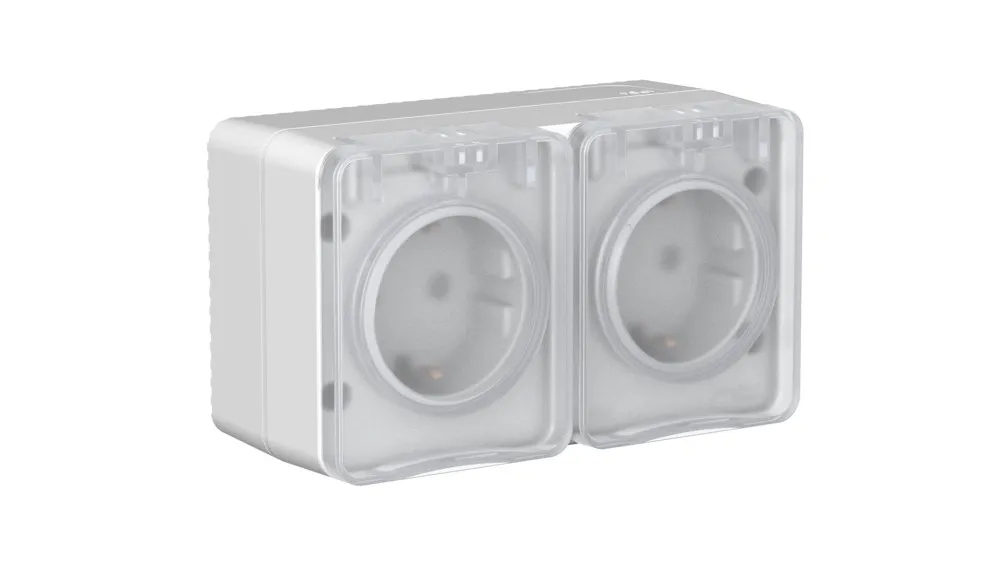 ATLASDESIGN PROFI IP54 О/У РОЗЕТКА двойная с заземлением со шторками, 16А, СЕРЫЙ
