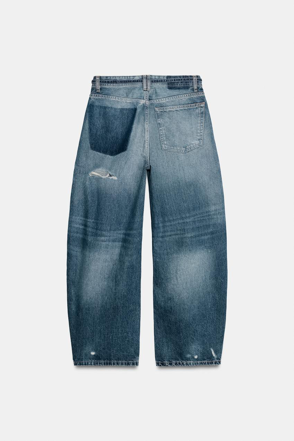 ZARA ДЖИНСЫ TRF BAGGY FIT СО СРЕДНЕЙ ПОСАДКОЙ И РЕМНЕМ, МОРСКОЙ СИНИЙ