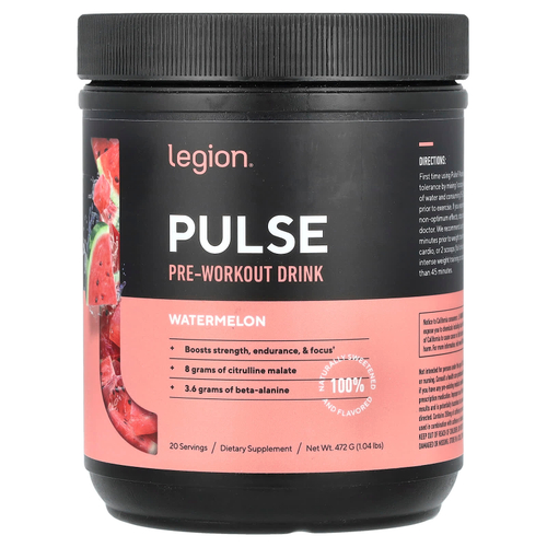 Legion Athletics, Pulse, предтренировочный напиток, арбуз, 472 г
