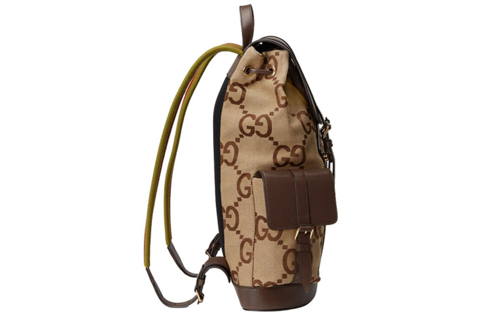 GUCCI Canvas With Leather Backpack Unisex Ebony/Camel/Brown