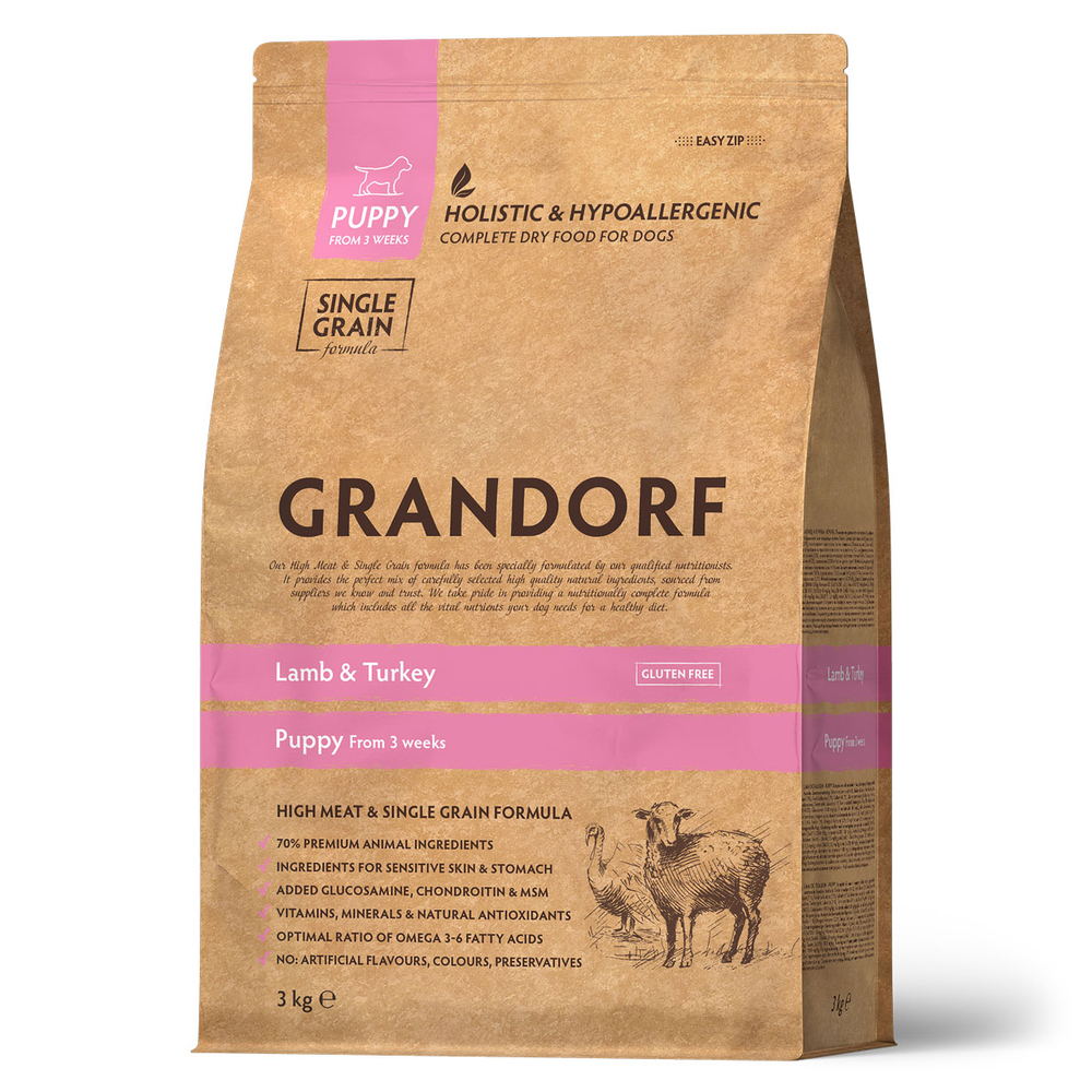 Grandorf DOG Lamb&Turkey PUPPY 3 кг сухой корм для щенков с ягненком и индейкой