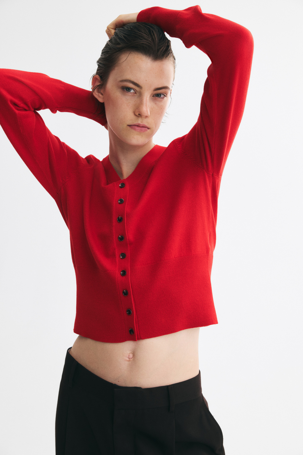 Тонкий трикотажный кардиган — Светло-бежевый/В полоску - H&M