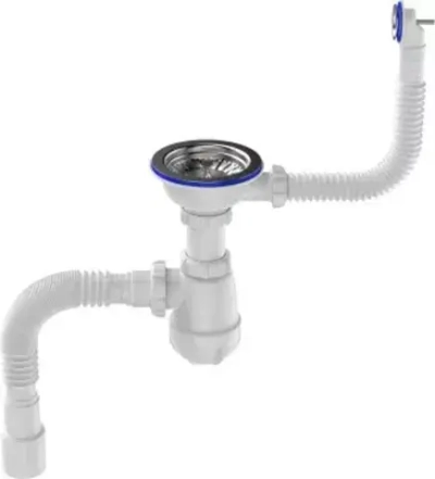 B0139 Сифон для мойки 3 1/2" х 40 с круглым переливом с гибкой трубой 40х40/50 белый