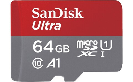 Карта памяти SanDisk Ultra microSDXC 64GB UHS-I U1 V10 A1, R 140 МБ/с