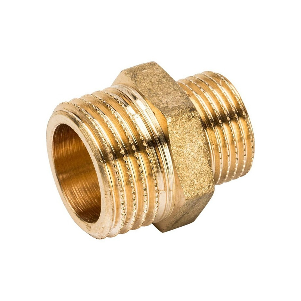 Ниппель редукционный STOUT SFT 0003 - 1/2" x 3/8" (для стальных труб, латунь без покрытия)