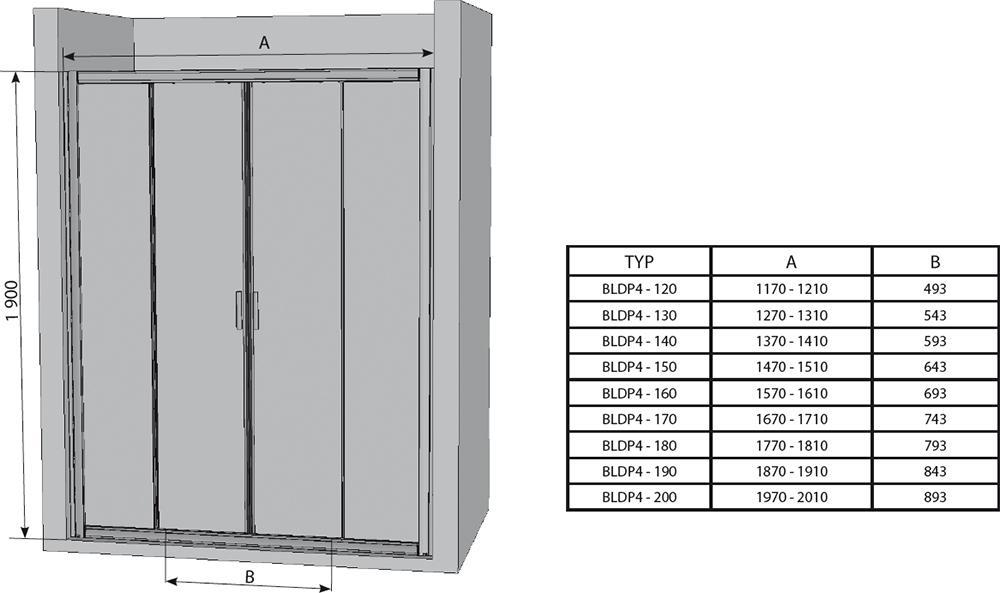 Душевая дверь Ravak Blix BLDP4 - 120 блестящий + транспарент 0YVG0C00Z1