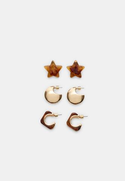 STRADIVARIUS Набор из 3 пар серег-звезд, горчичный