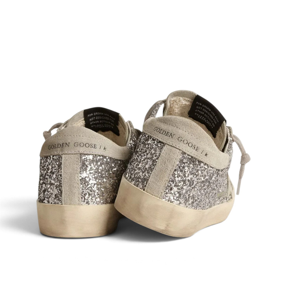 Women’s Super-Star in silver glitter with ice-gray suede star