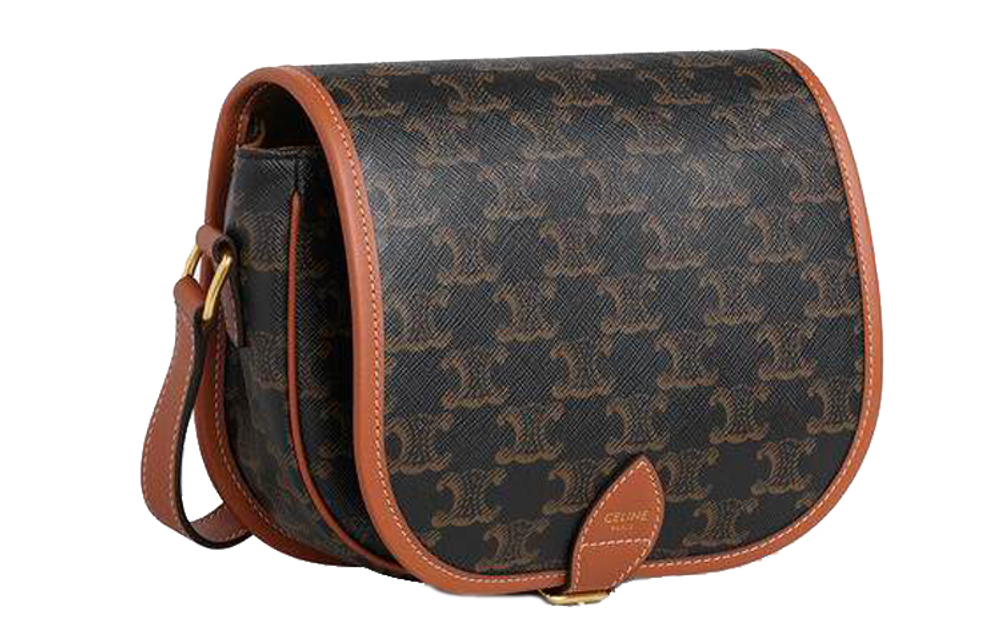 CELINE Folco Coated Artificial Leather With Cow Leather Saddle Bag, Shoulder Bag, Crossbody Bag Medium Women"s Tawny