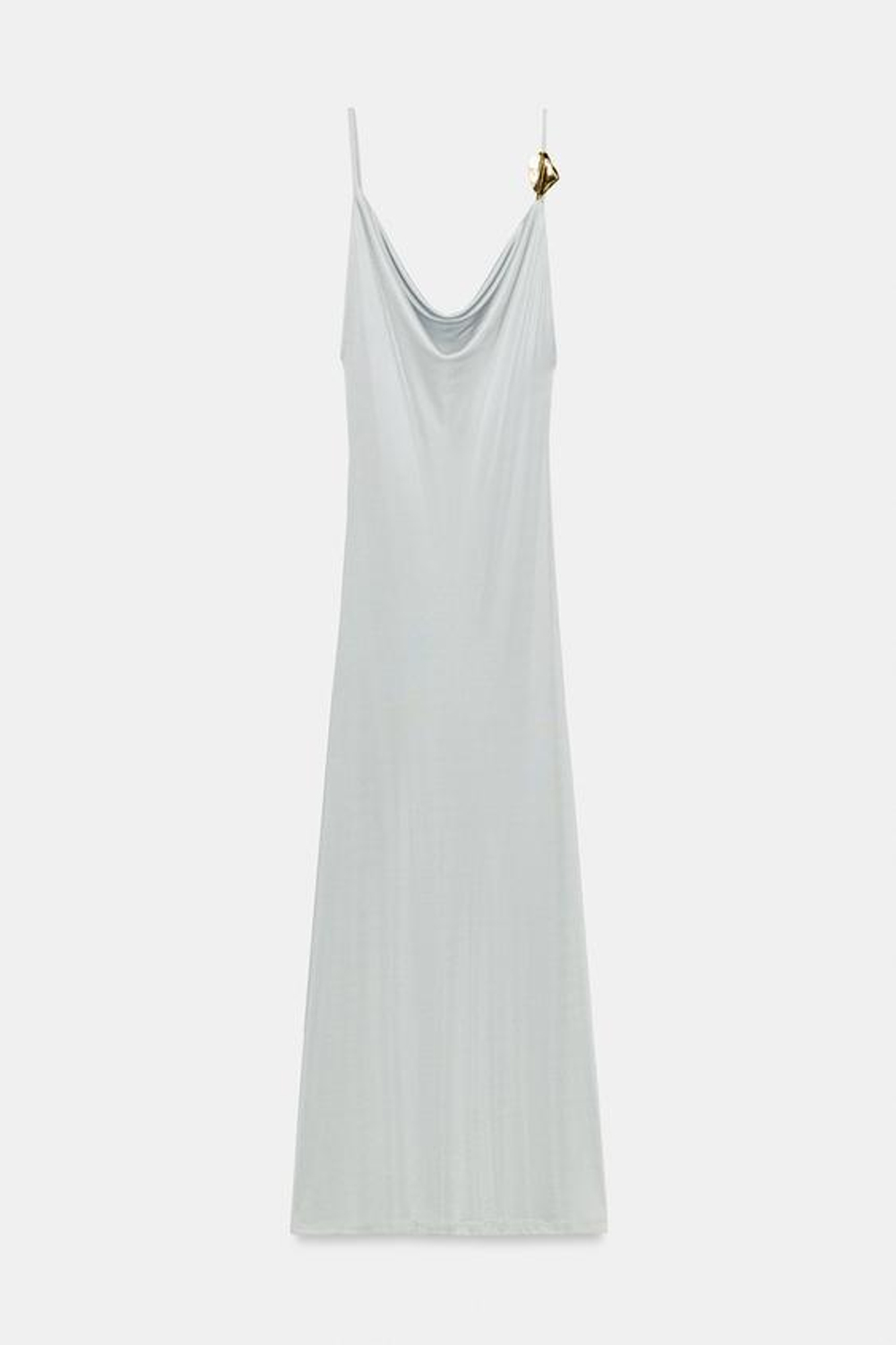 ZARA ДЛИННОЕ ПЛАЕТЬЕ С МЕТАЛЛИЧЕСКОЙ ДЕТАЛЬЮ, СВЕТЛО-СЕРЫЙ