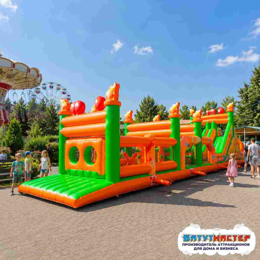 Коммерческая надувная полоса препятствий «Огненный рубеж», 15×3×4 м