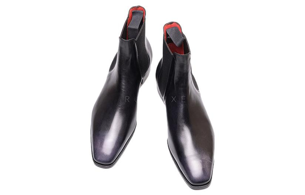 GAZIANO GIRLING Deco Black Top Grain Cow Leather Short Chelsea Boots Men"s Black