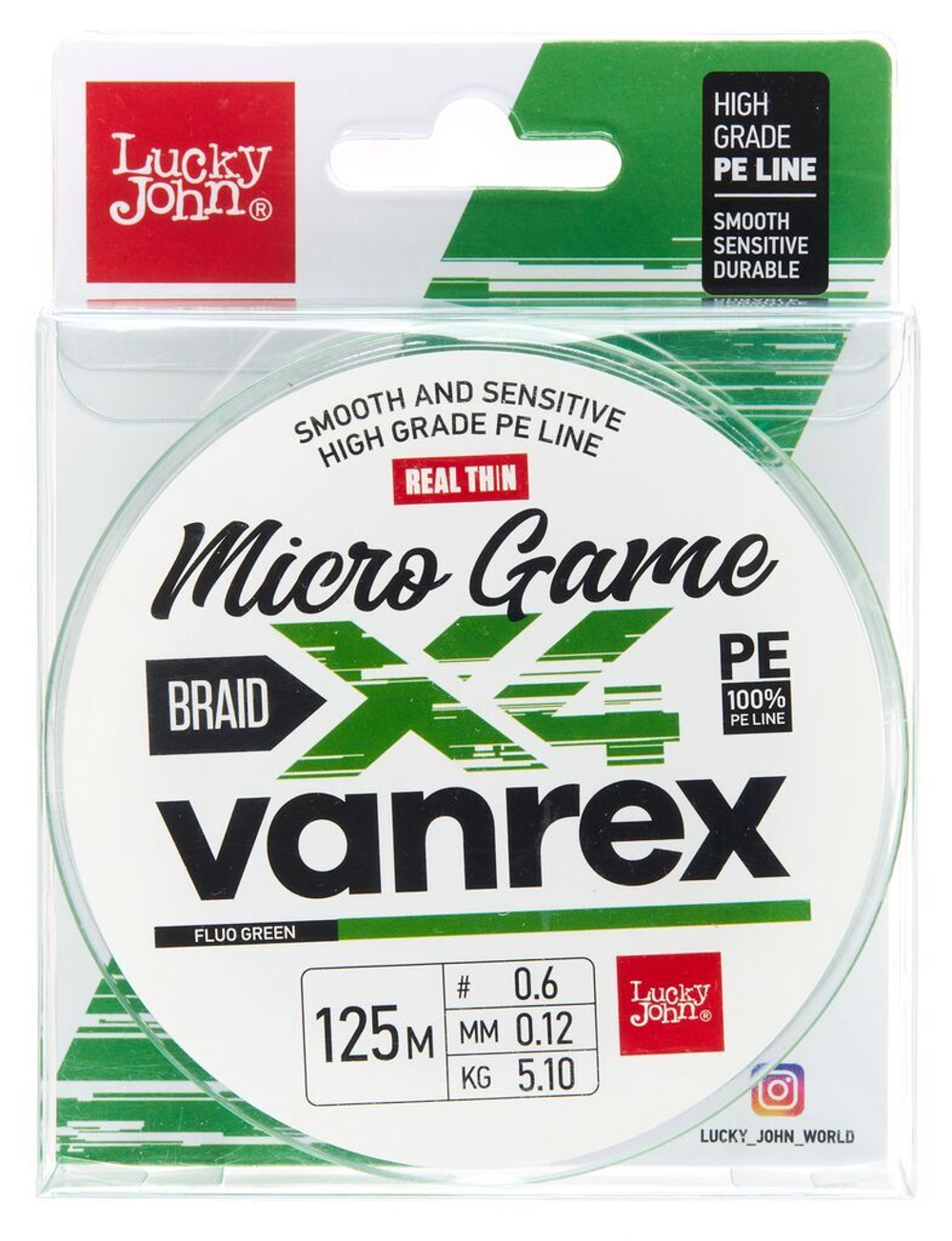 Леска плетёная LJ Vanrex MICRO GAME х4 BRAID Fluo Green 125 м, 0,12 мм