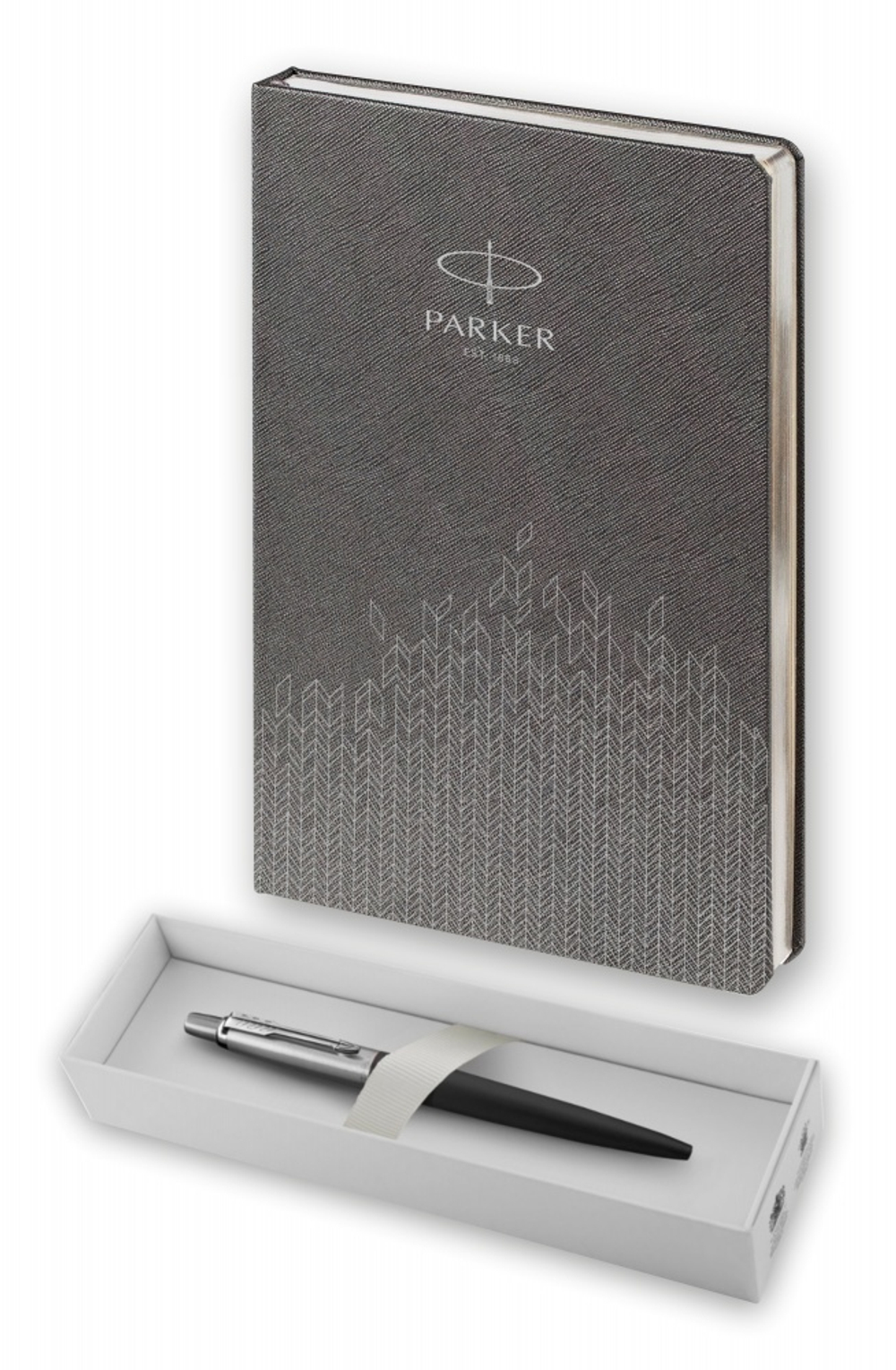 Подарочный набор: Шариковая ручка Parker Jotter Essential, Satin Black CT и Ежедневник  недатированный, серый