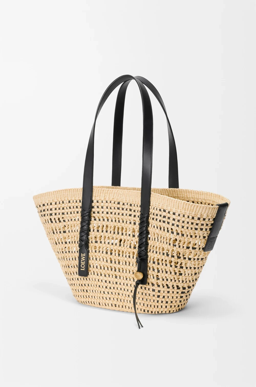 Loewe Среднего плетеная сумка-корзина Braid из пальмы и телячьей кожи, натуральный/черный