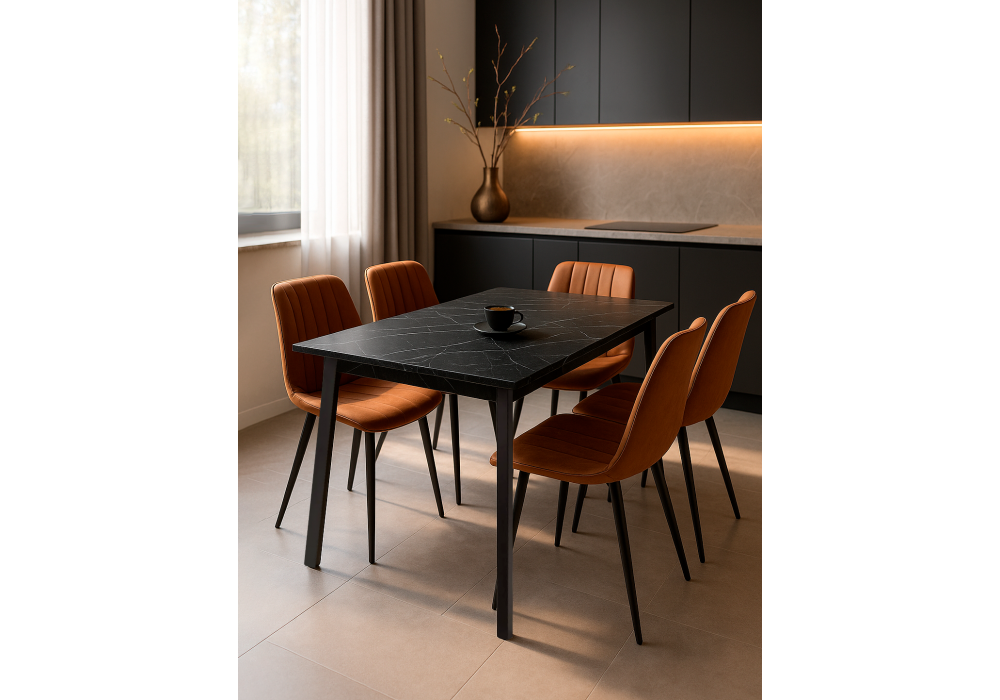 Стол деревянный Woodville Агни 110(140)х68х76 файерстоун, черный матовый, ножки черные