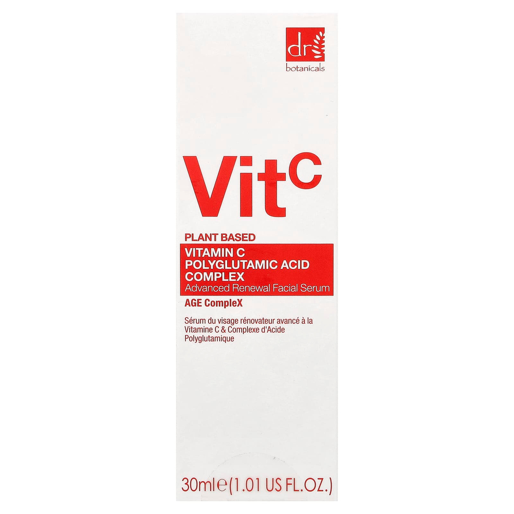 Dr. Botanicals, Комплекс с витамином C и полиглутаминовой кислотой, обновляющая сыворотка для лица, 30 мл (1,01 жидк. Унции)