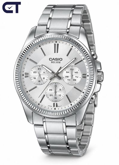 CASIO MTP-1375D-7A ENTICER MEN мужские наручные часы — светлый циферблат, день недели и дата в классическом стальном корпусе
