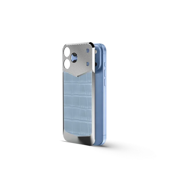 Чехол для iPhone 18 на магните - Натуральная кожа аллигатора - Голубой
