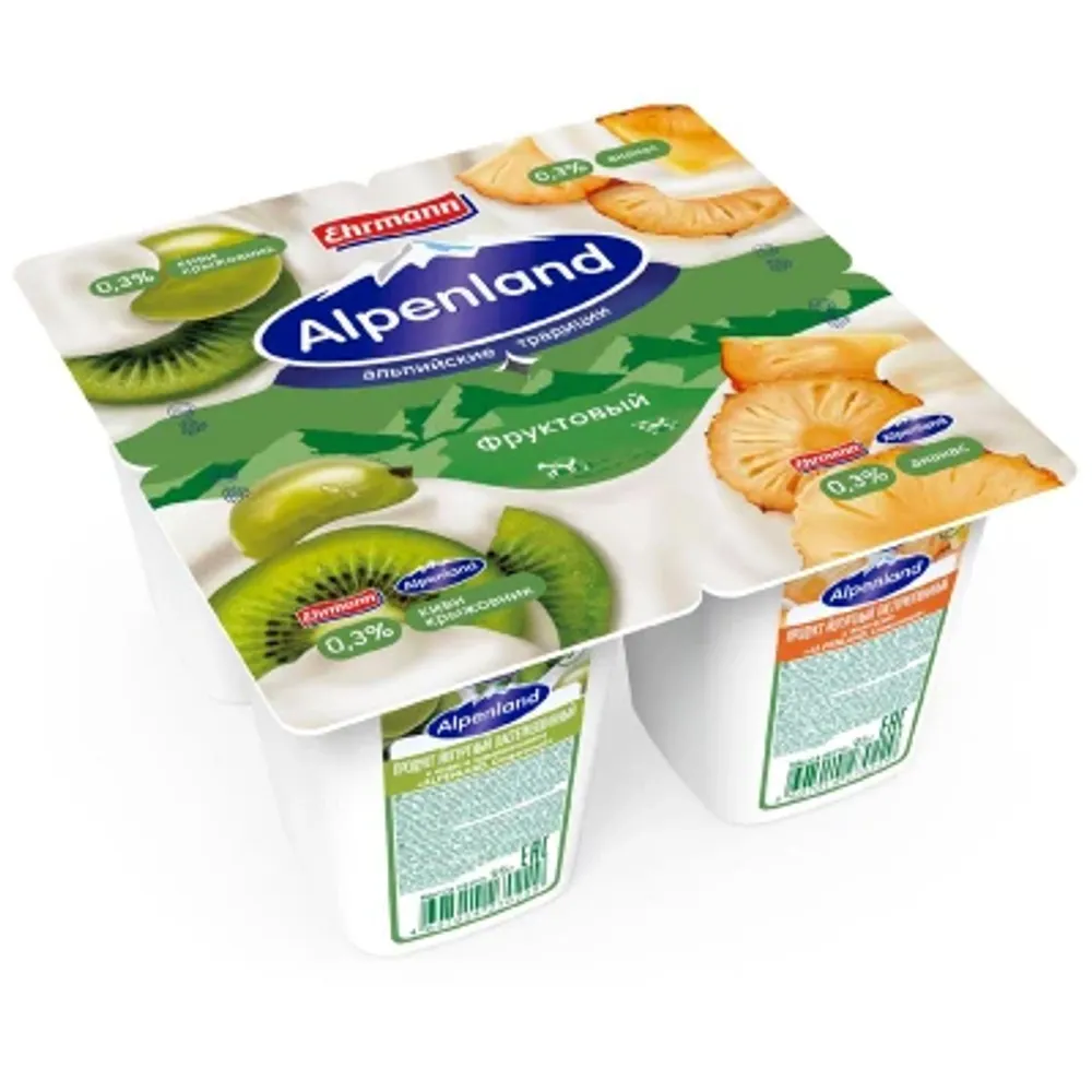 Йогурт Альпенланд 0,3% 95гр Киви-Крыжовник-Ананас
