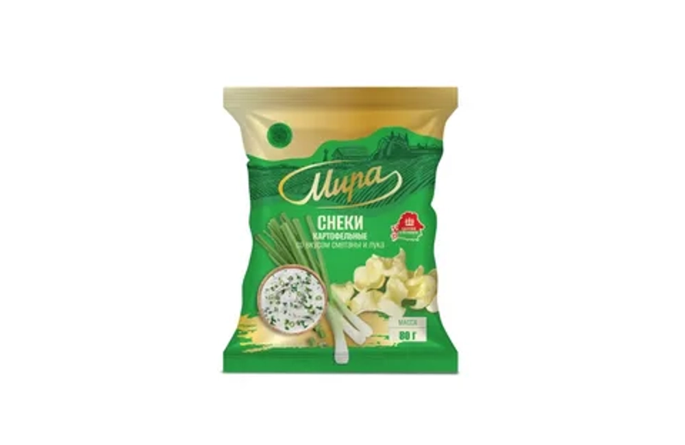 Мира снеки картофельные со вкусом сметаны и лука 80 г.