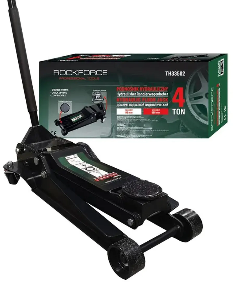 Домкрат подкатной гидравлический двухпоршневой 4т (h min 95мм, h max 560мм) RockFORCE RF-TH33502(RF83502)