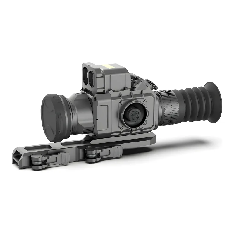 Прицел тепловизионный LZIRTEK Perun 650L, 640x512, D50, с дальномером - вид спереди сбоку на кронштейне